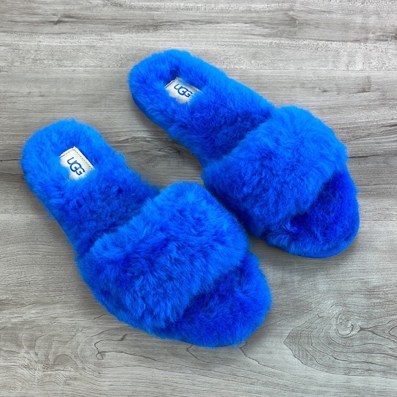 🍁 UGG 🍁 FLUFF SLIDE Il BLUE SLIPPERS - Picture 2 of 9